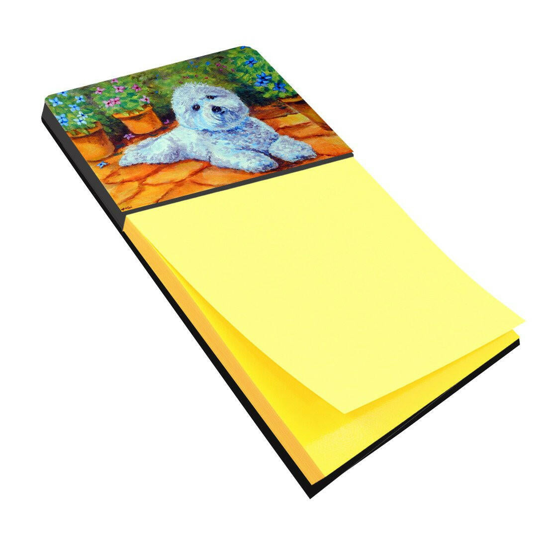 Bichon Frise on the patio Sticky Note Holder 7346SN by Caroline&#39;s Treasures