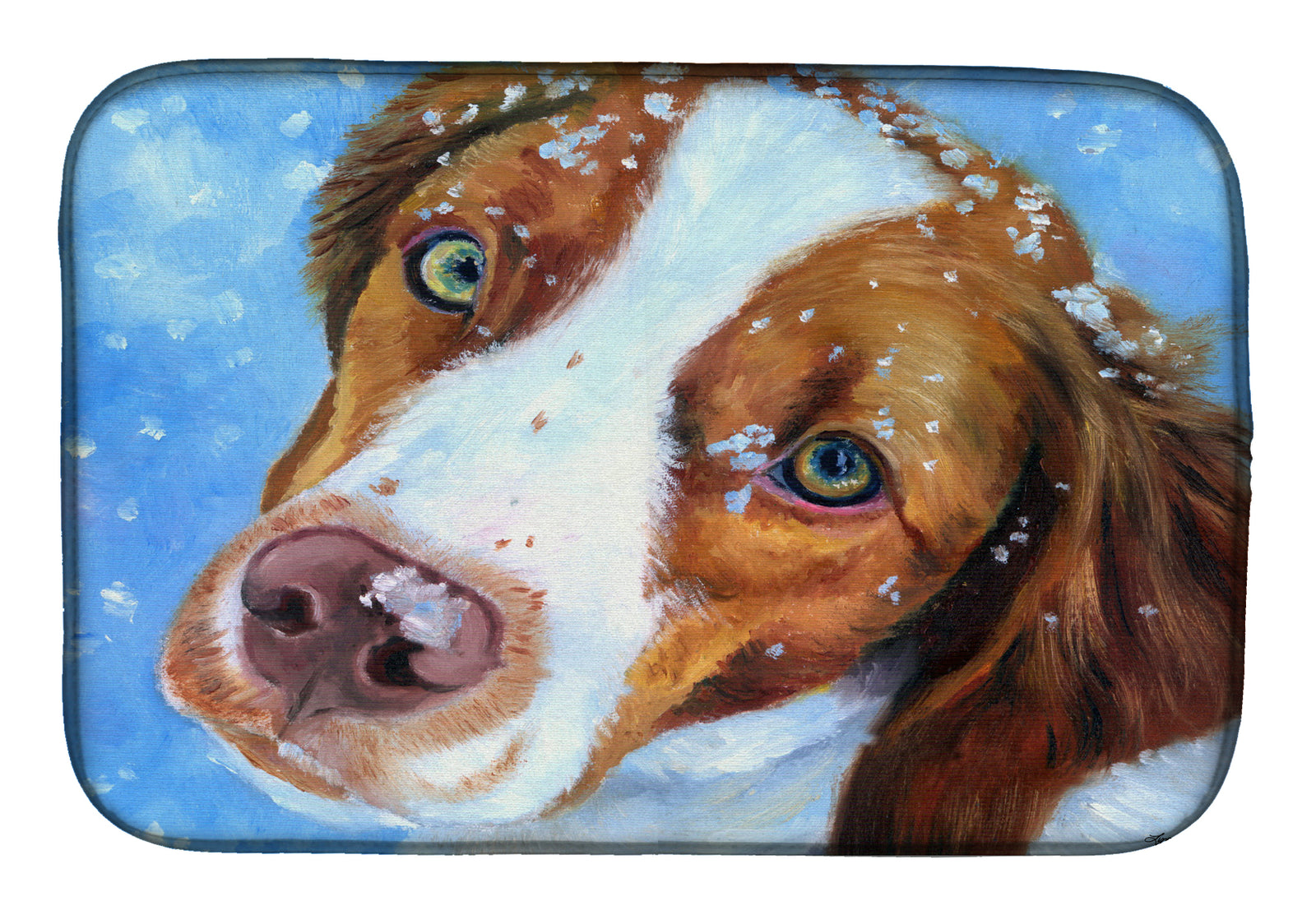 Snow Baby Brittany Spaniel Dish Drying Mat 7348DDM  the-store.com.