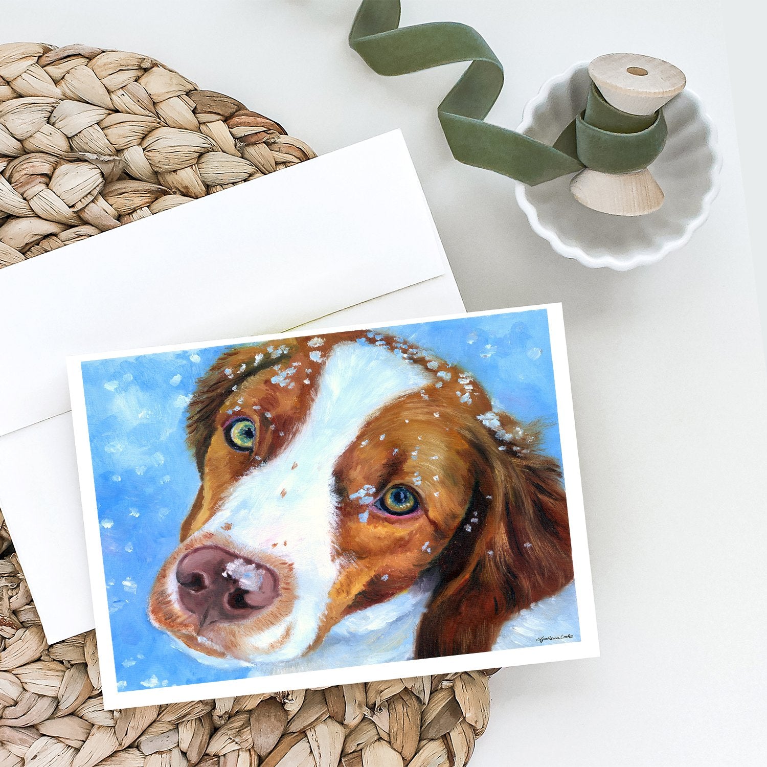 Snow Baby Brittany Spaniel Greeting Cards and Envelopes Pack of 8 - the-store.com