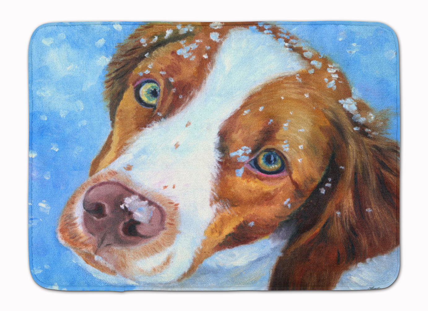Snow Baby Brittany Spaniel Machine Washable Memory Foam Mat 7348RUG - the-store.com