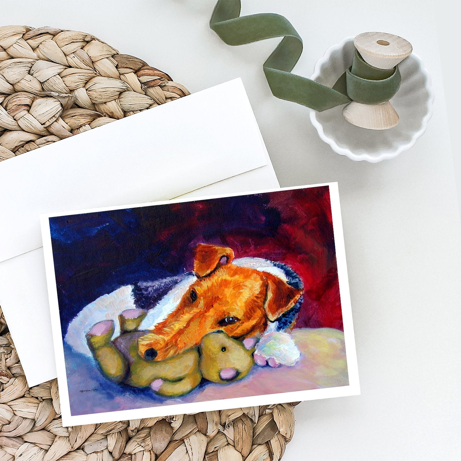 Caroline's Treasures Fox Terrier and Teddy Bear Greeting Cards - Blank Note Cards – 8-Pack of Artist-Designed Cards with Envelopes