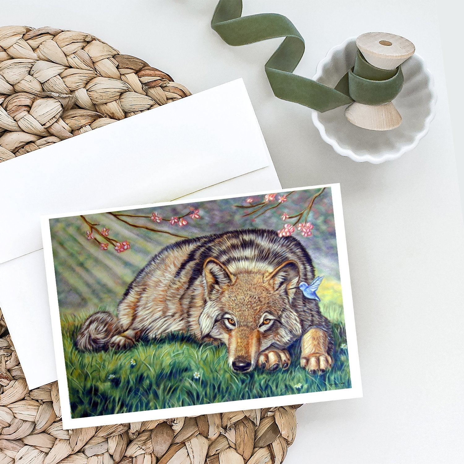 Wolf and Hummingbird Greeting Cards and Envelopes Pack of 8 - the-store.com