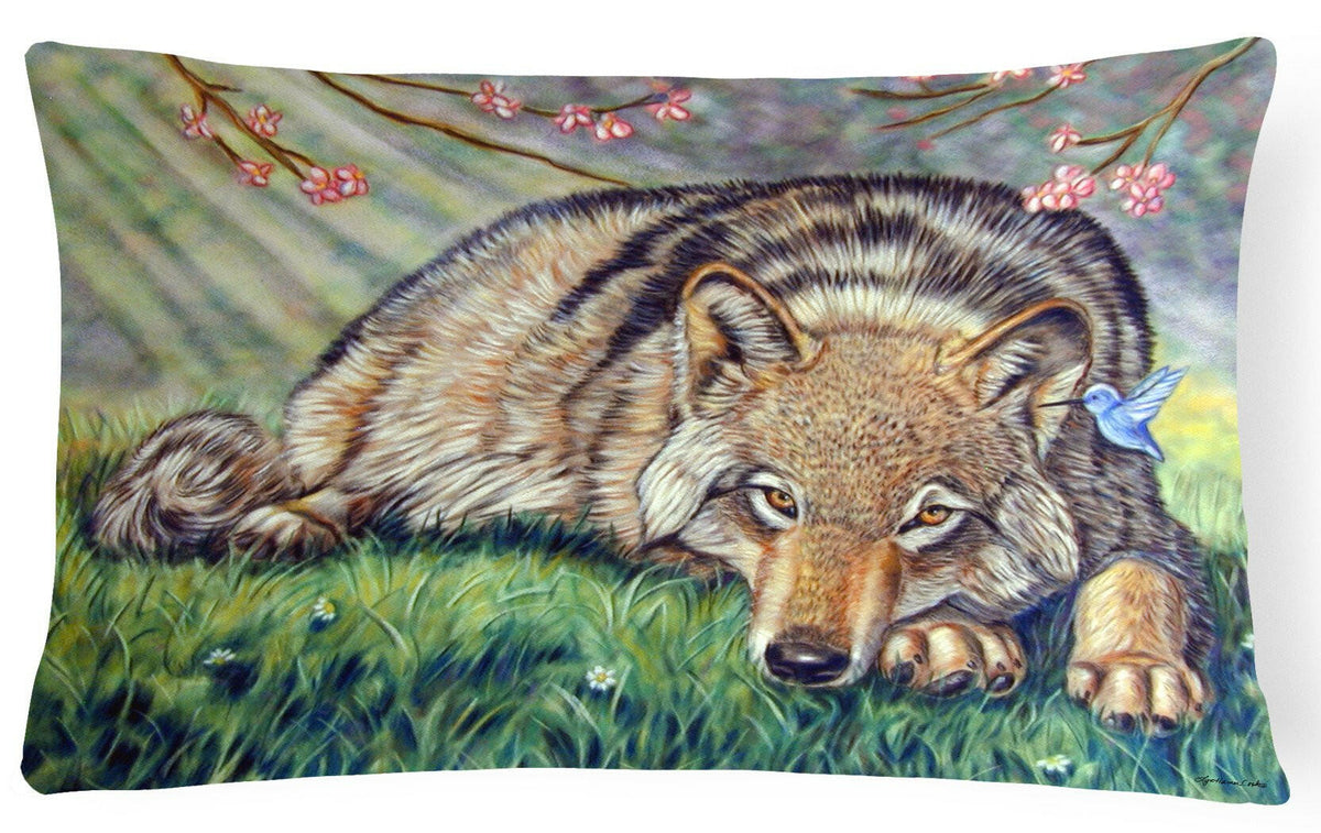 Wolf and Hummingbird Fabric Decorative Pillow 7356PW1216 by Caroline&#39;s Treasures