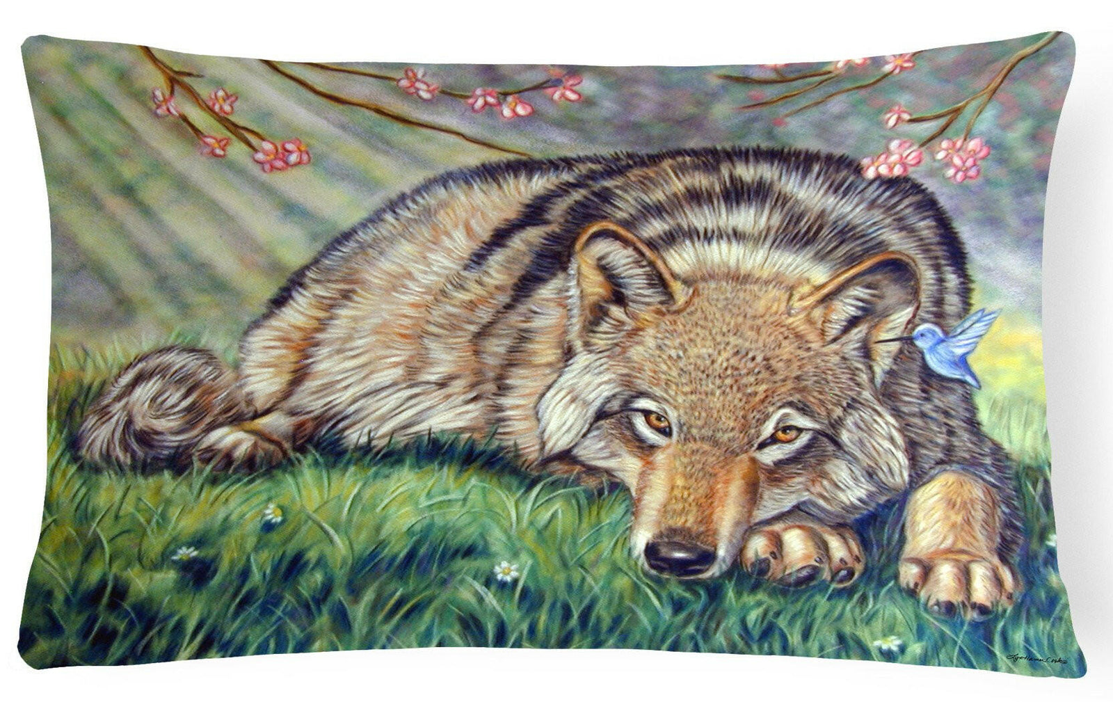 Wolf and Hummingbird Fabric Decorative Pillow 7356PW1216 by Caroline's Treasures