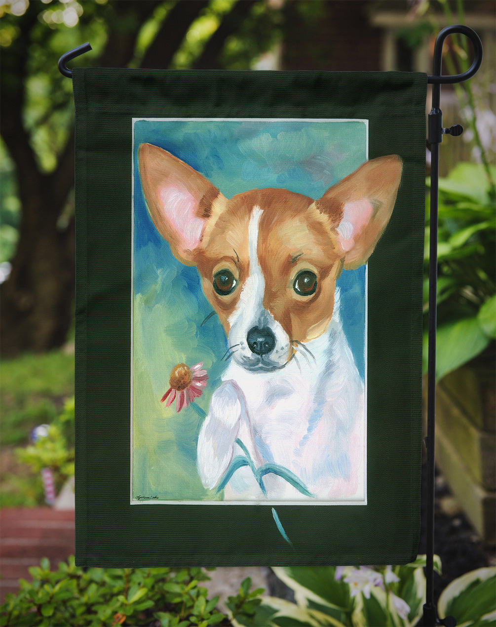 Chihuahua and Daisy Flag Garden Size 7360GF
