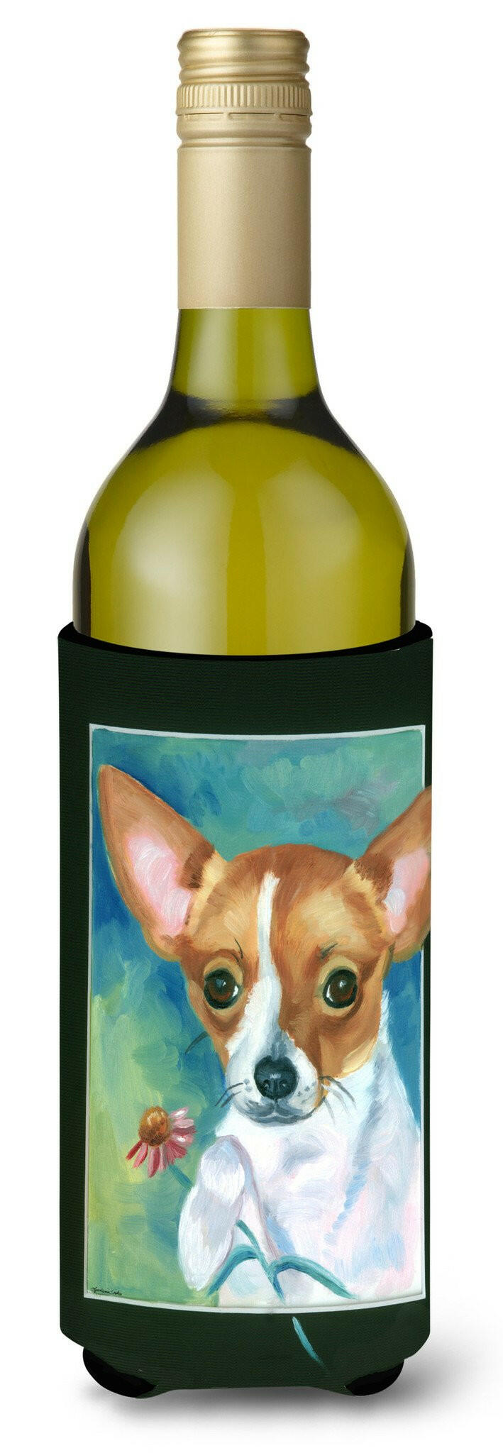 Chihuahua and Daisy Wine Bottle Beverage Insulator Hugger 7360LITERK by Caroline&#39;s Treasures