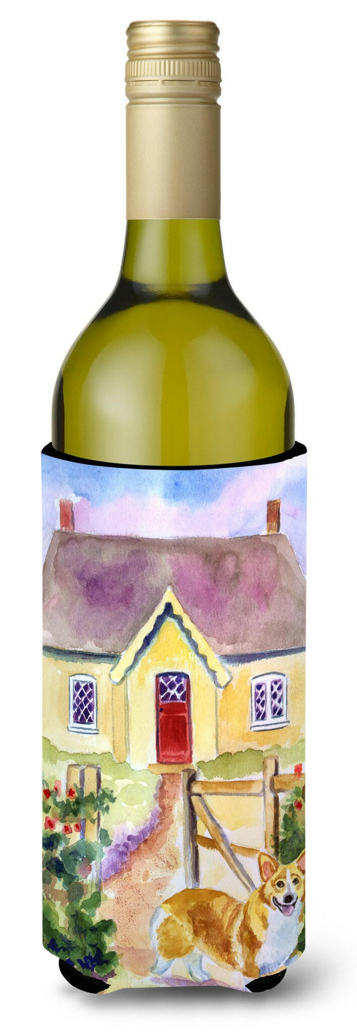 Pembroke Corgi Cottage Visit Wine Bottle Beverage Insulator Hugger 7367LITERK by Caroline&#39;s Treasures