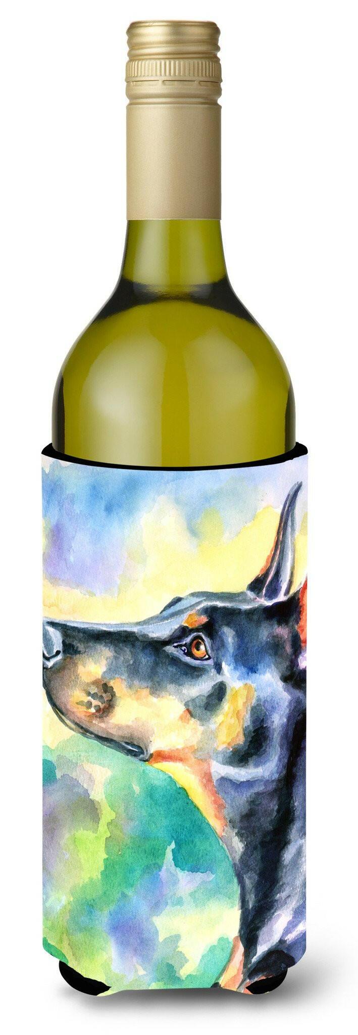 Watercolor Doberman Wine Bottle Beverage Insulator Hugger 7372LITERK by Caroline&#39;s Treasures