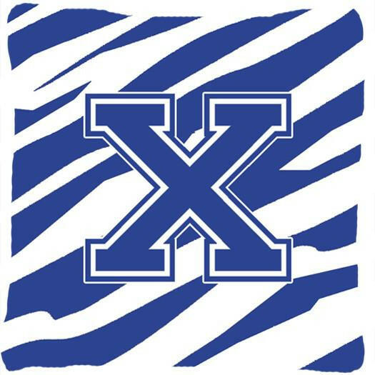 Monogram Initial X Tiger Stripe Blue and White Decorative Canvas Fabric Pillow - the-store.com