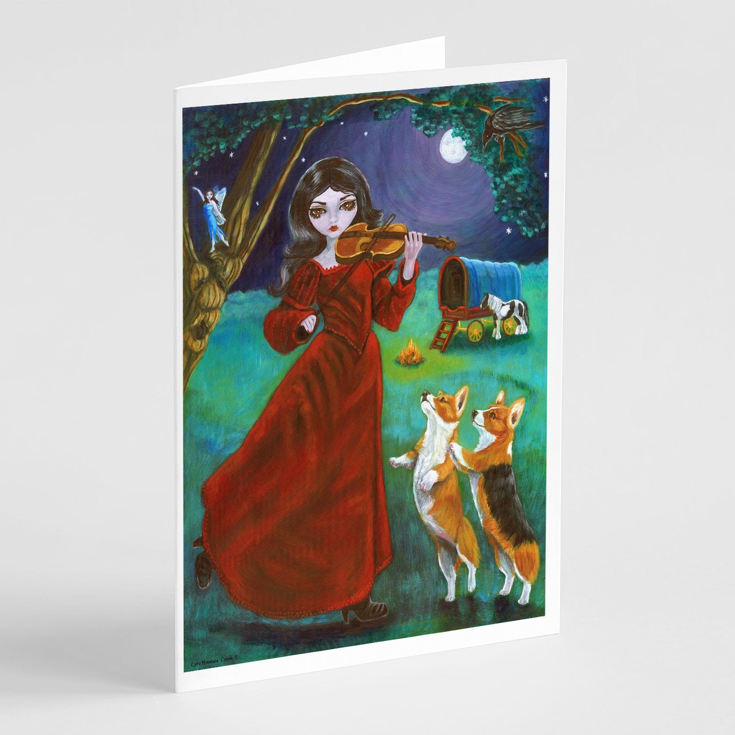 Buy this Fairy Moon Dance with Corgi Greeting Cards and Envelopes Pack of 8