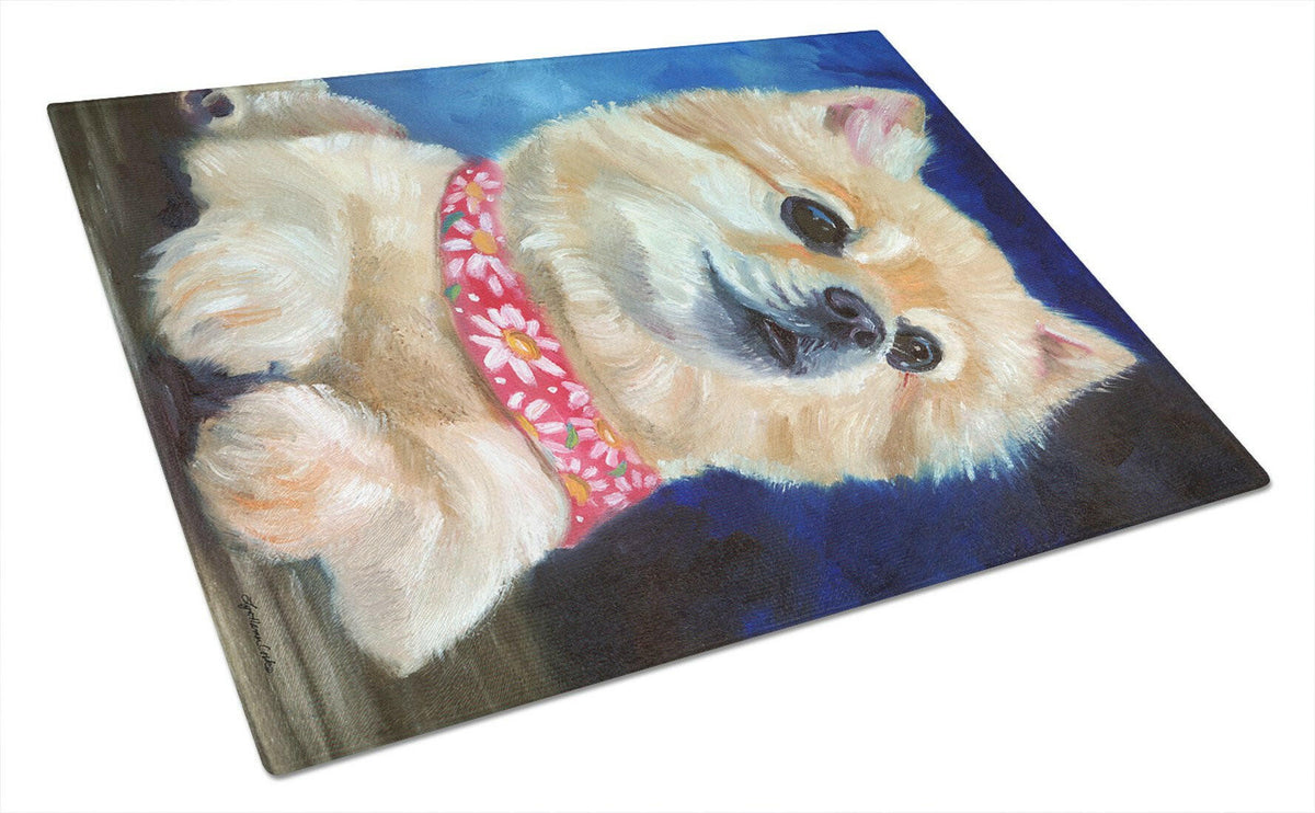 Fancy Bandana Pomeranian Puppy Glass Cutting Board Large 7392LCB by Caroline&#39;s Treasures