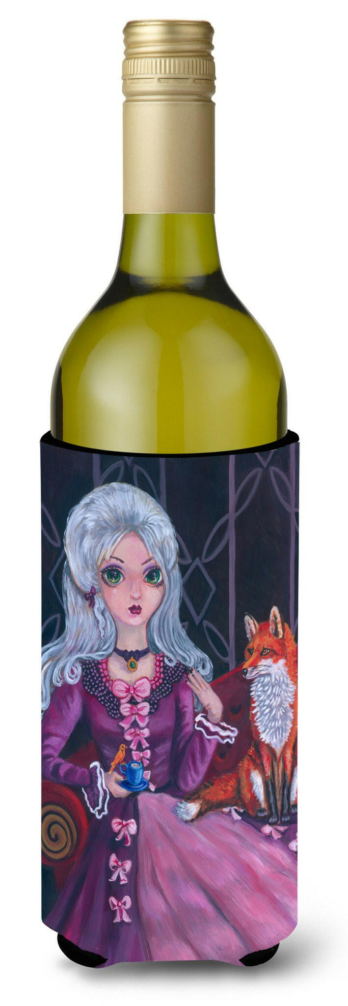 Tea Time Fox Wine Bottle Beverage Insulator Hugger 7398LITERK by Caroline&#39;s Treasures