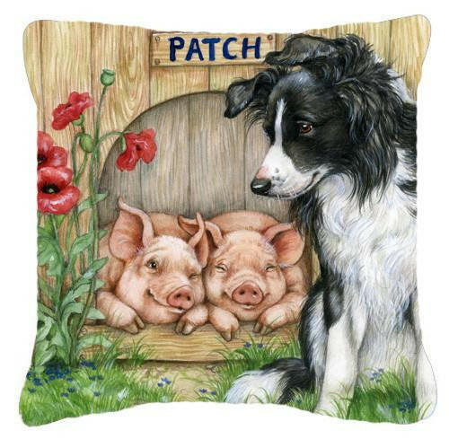 Patch the Border Collie and Piglet Friends Canvas Decorative Pillow CDCO0362PW1414 - the-store.com