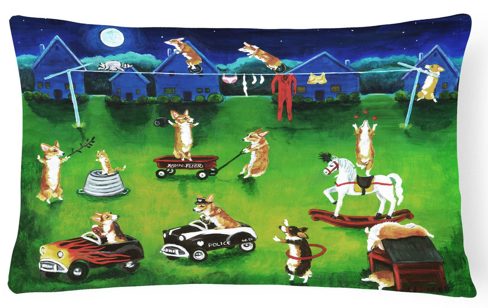 Corgi Backyard Circus Fabric Decorative Pillow 7403PW1216 by Caroline's Treasures