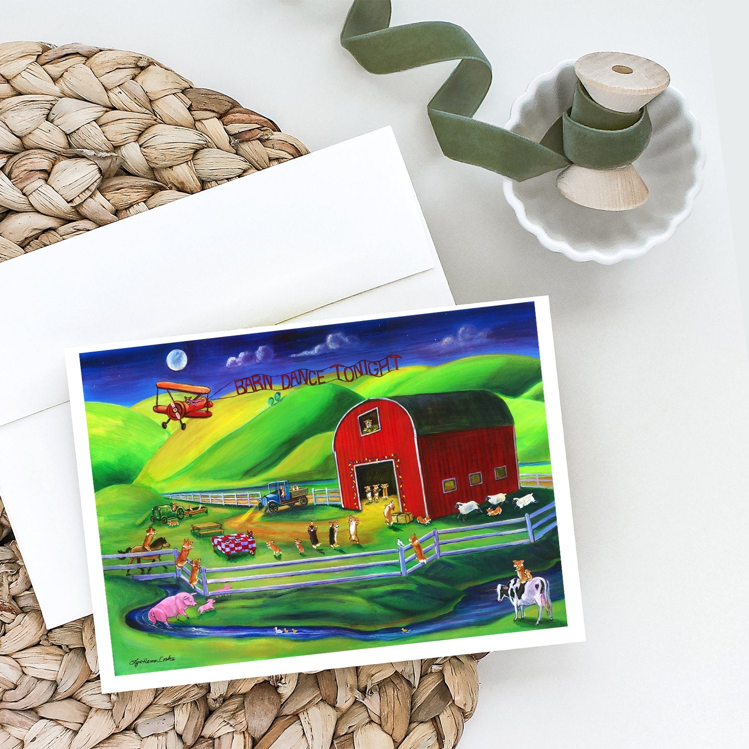 Corgi Barn Dance Greeting Cards and Envelopes Pack of 8 - the-store.com