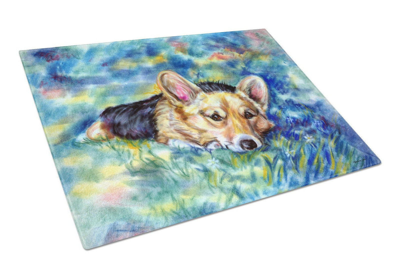 Corgi Tuckered Out Glass Cutting Board Large 7409LCB by Caroline's Treasures