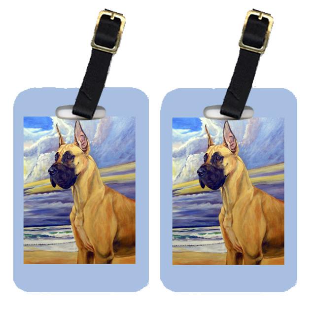 Pair of 2 Fawn Great Dane at the beach Luggage Tags by Caroline&#39;s Treasures