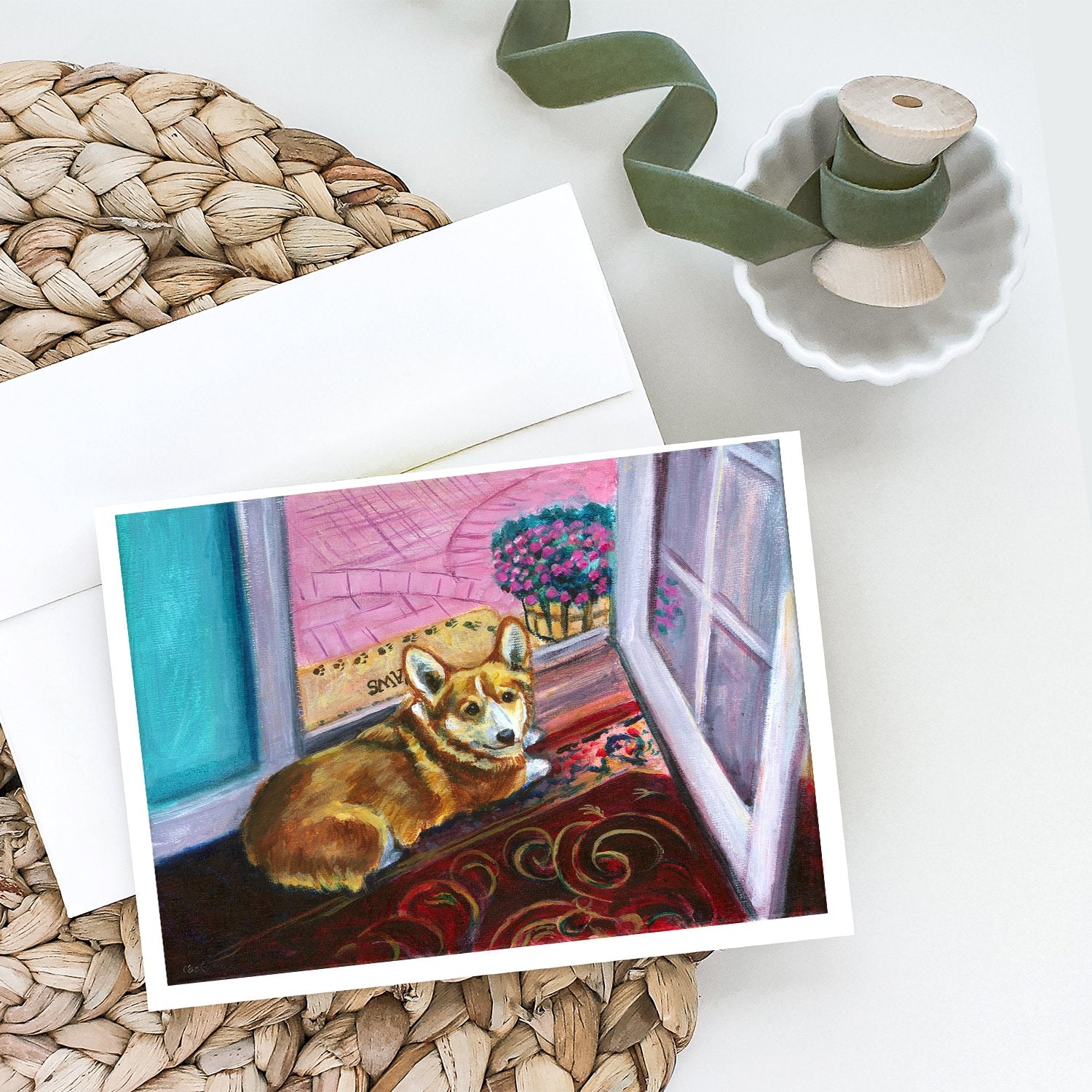 Corgi Watching from the Door Greeting Cards and Envelopes Pack of 8 - the-store.com