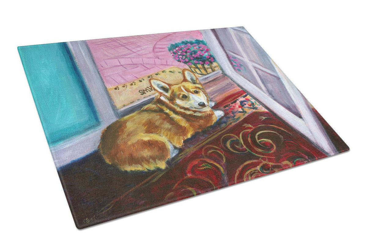 Corgi Watching from the Door Glass Cutting Board Large 7410LCB by Caroline&#39;s Treasures