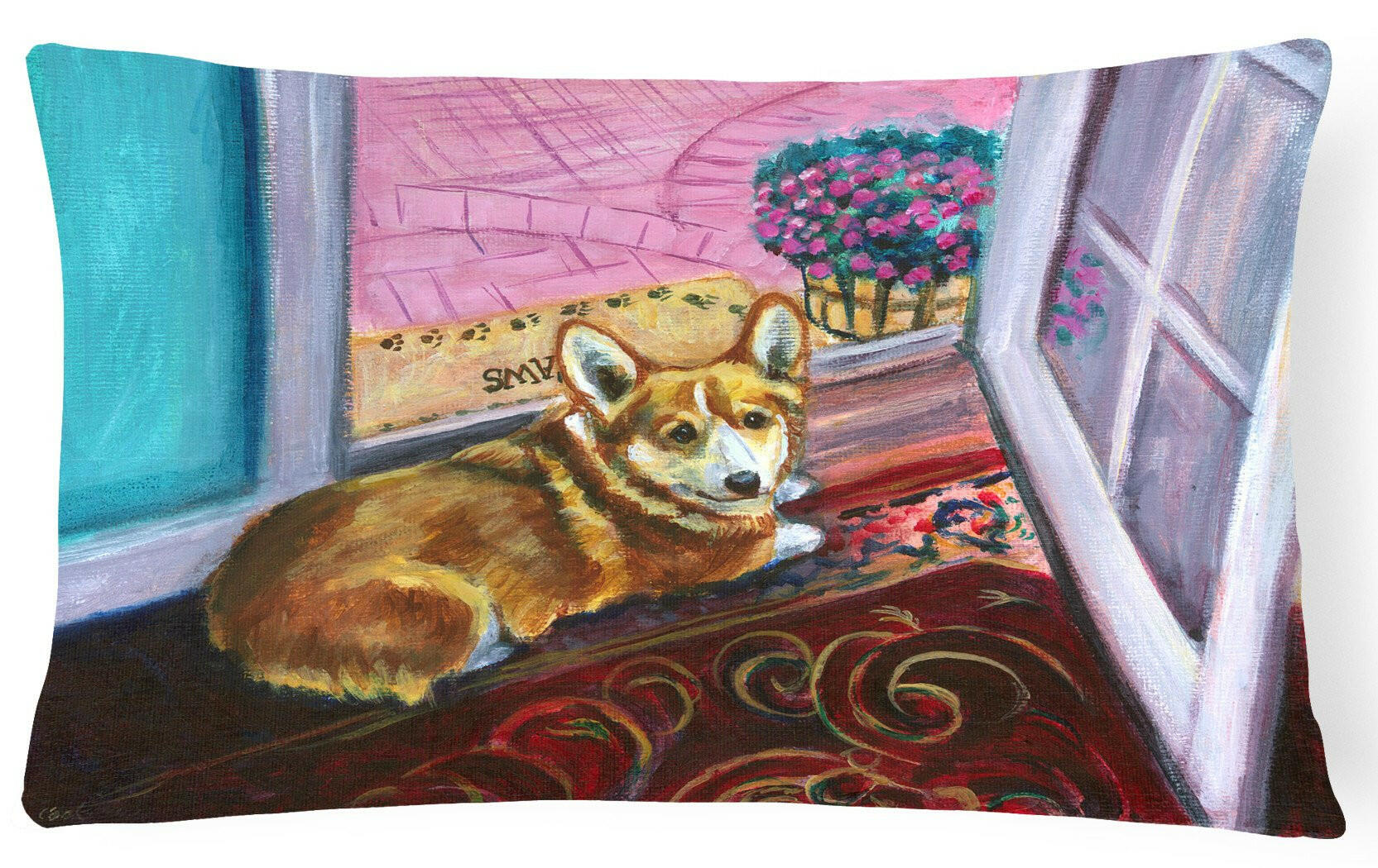 Corgi Watching from the Door Fabric Decorative Pillow 7410PW1216 by Caroline's Treasures