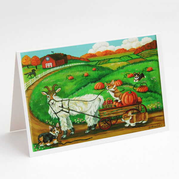 Buy this Corgi Pumpkin Ride with Goat Greeting Cards and Envelopes Pack of 8