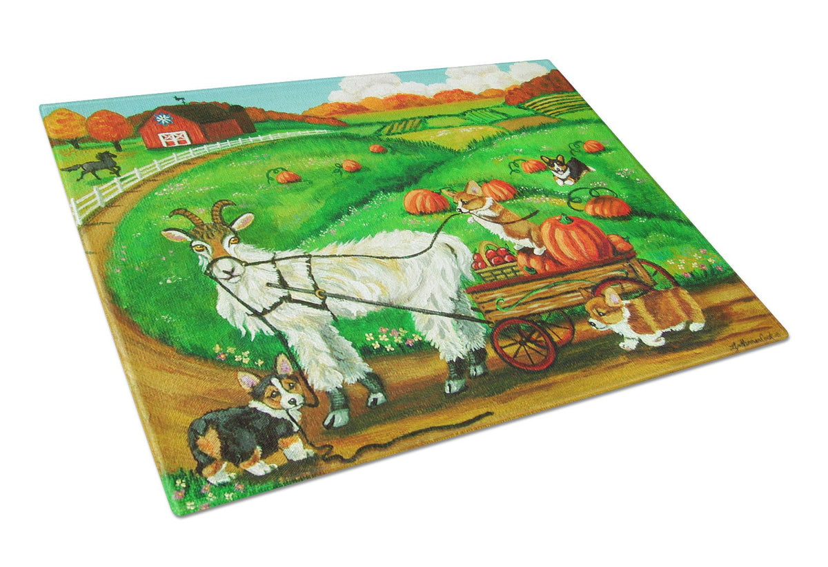 Corgi Pumpkin Ride with Goat Glass Cutting Board Large 7414LCB by Caroline&#39;s Treasures