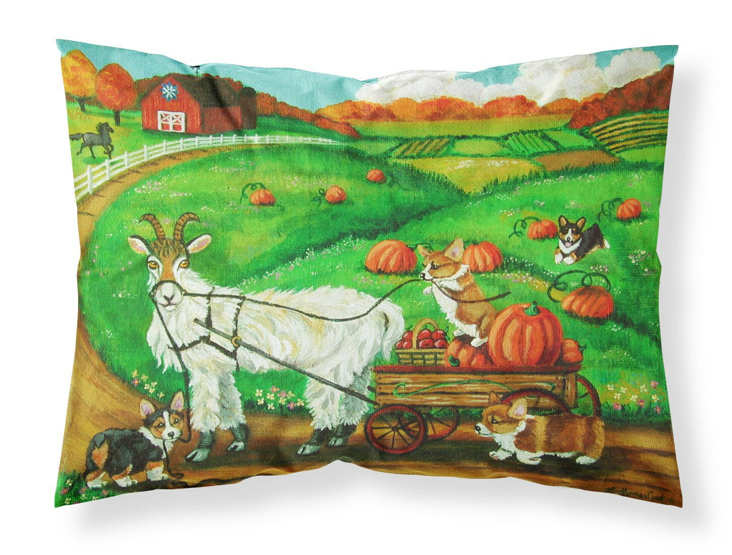 Corgi Pumpkin Ride with Goat Fabric Standard Pillowcase 7414PILLOWCASE by Caroline's Treasures