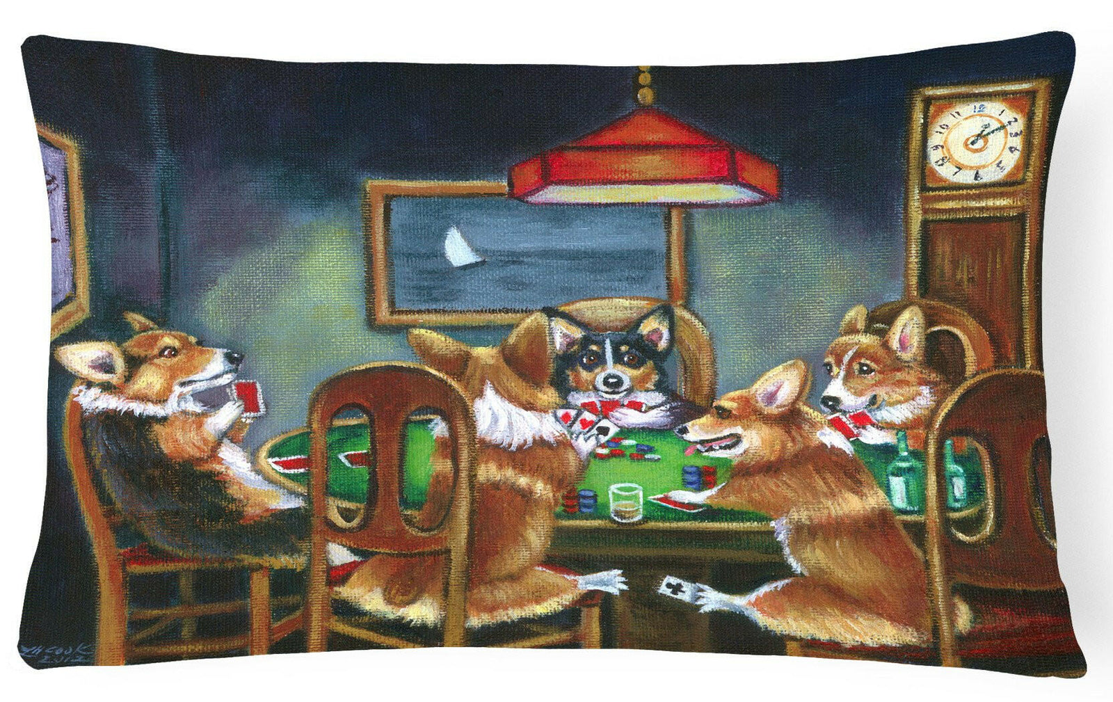 Corgi Playing Poker Fabric Decorative Pillow 7416PW1216 by Caroline's Treasures