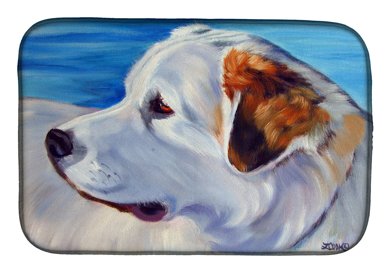Great Pyrenees at the Beach Dish Drying Mat 7417DDM  the-store.com.