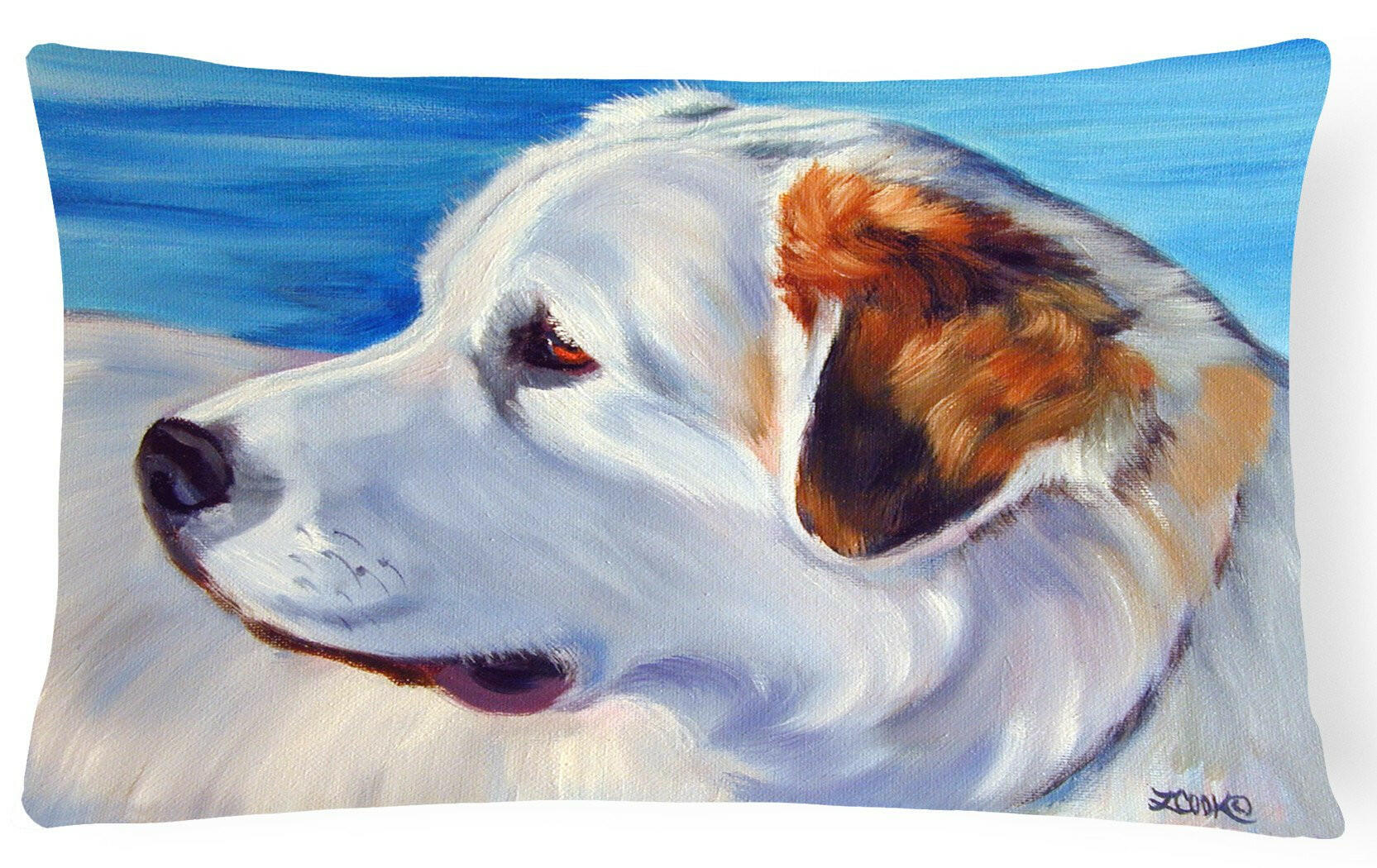 Great Pyrenees at the Beach Fabric Decorative Pillow 7417PW1216 by Caroline's Treasures