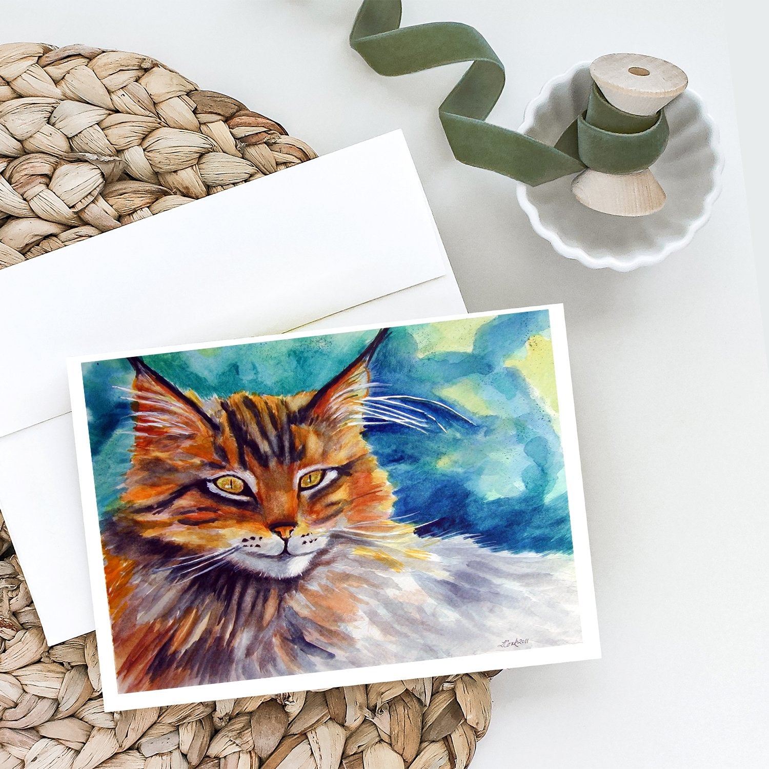 Buy this Maine Coon Cat Watching you Greeting Cards and Envelopes Pack of 8