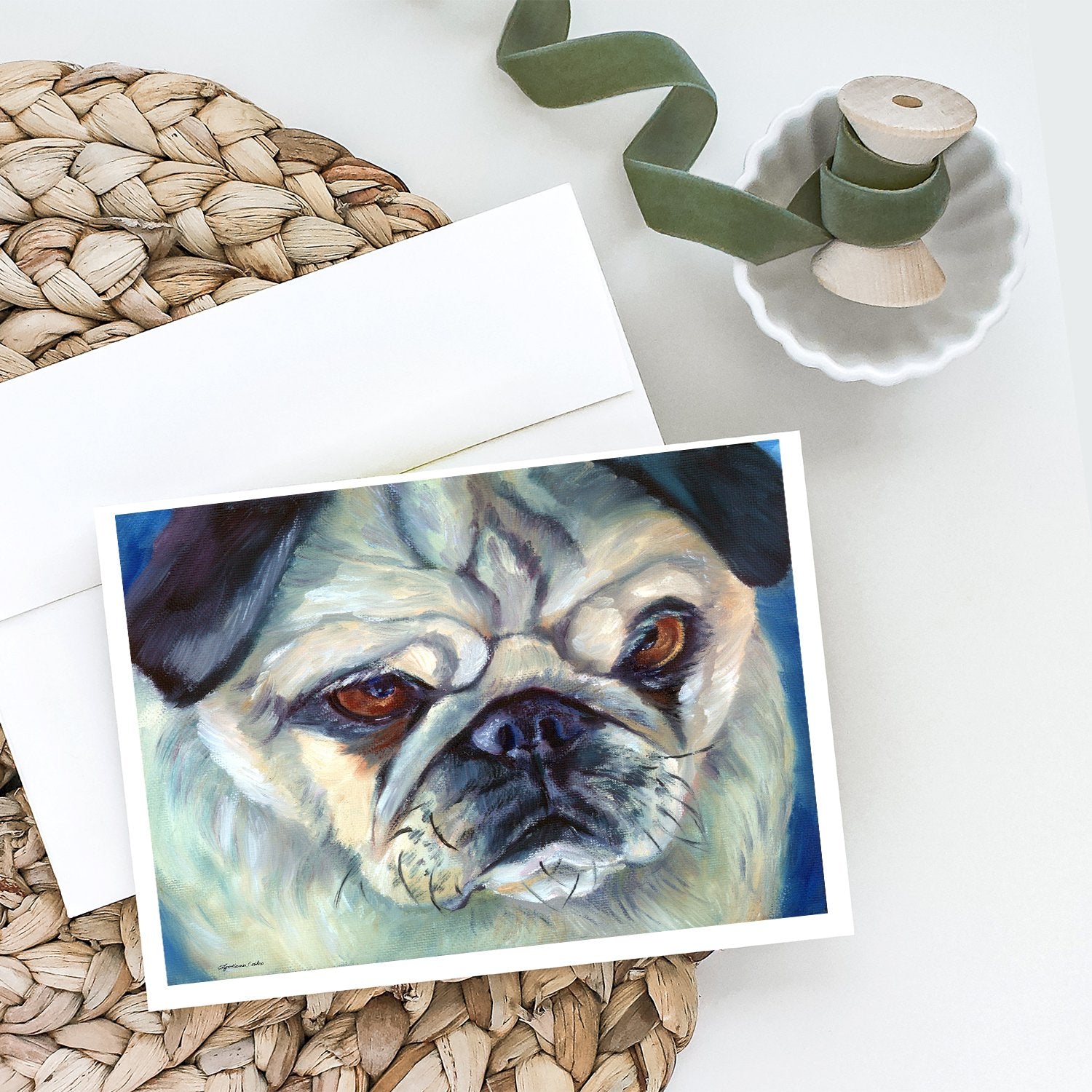 Pug in Thought Greeting Cards and Envelopes Pack of 8 - the-store.com