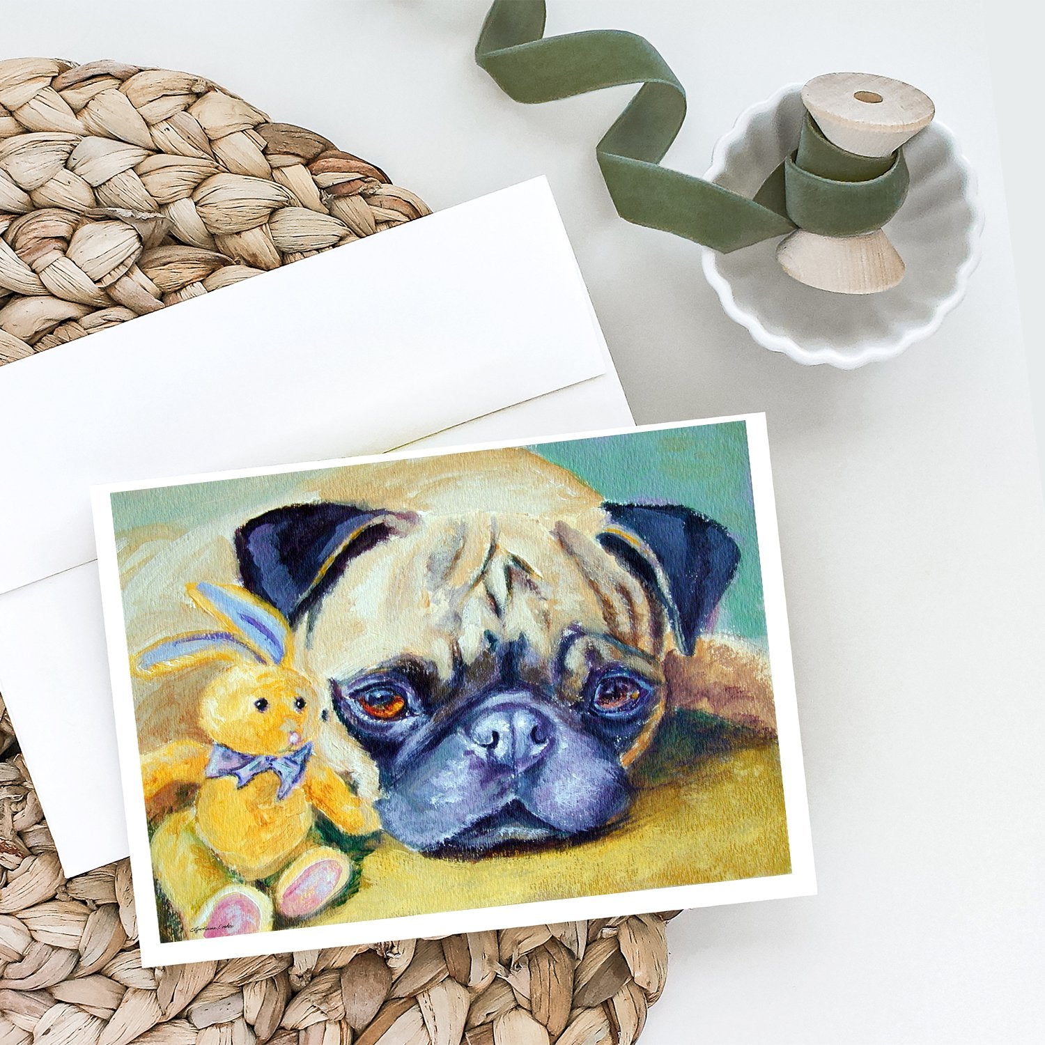 Pug Bunny Rabbit Greeting Cards and Envelopes Pack of 8 - the-store.com
