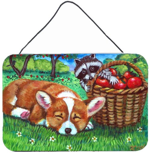 Corgi with the Racoon Apple Thief Wall or Door Hanging Prints by Caroline's Treasures