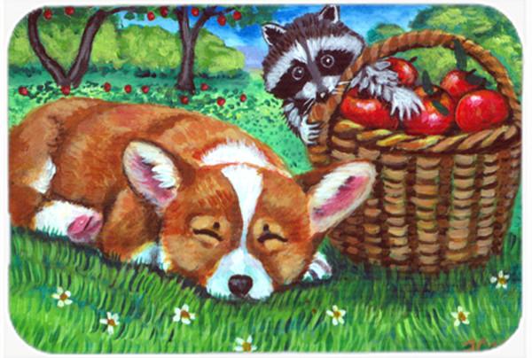 Corgi with the Racoon Apple Thief Glass Cutting Board Large 7430LCB by Caroline&#39;s Treasures