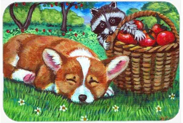 Corgi with the Racoon Apple Thief Mouse Pad, Hot Pad or Trivet 7430MP by Caroline&#39;s Treasures