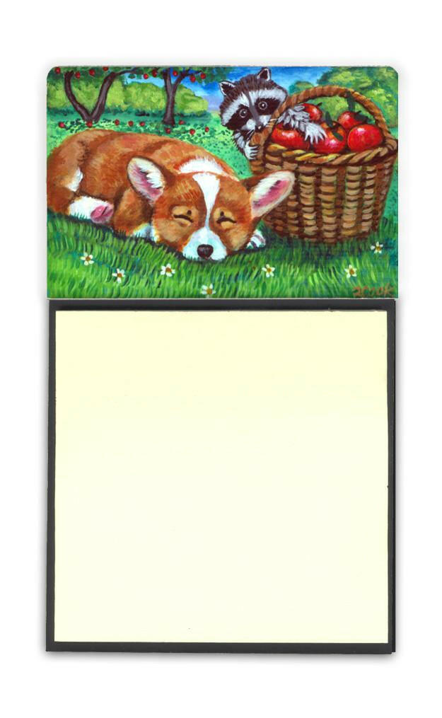 Corgi with the Racoon Apple Thief Sticky Note Holder 7430SN by Caroline&#39;s Treasures