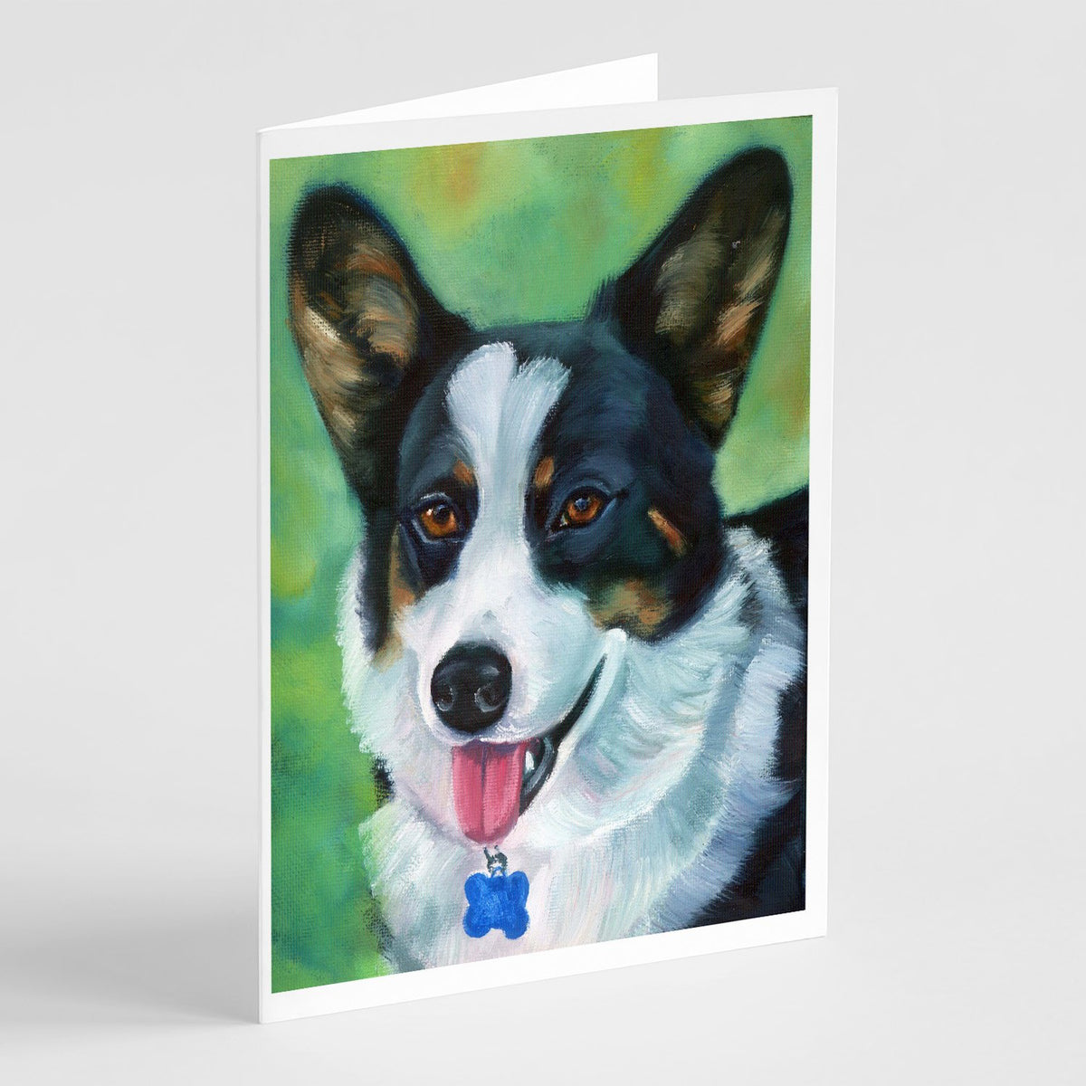 Buy this Corgi with blue tag Greeting Cards and Envelopes Pack of 8