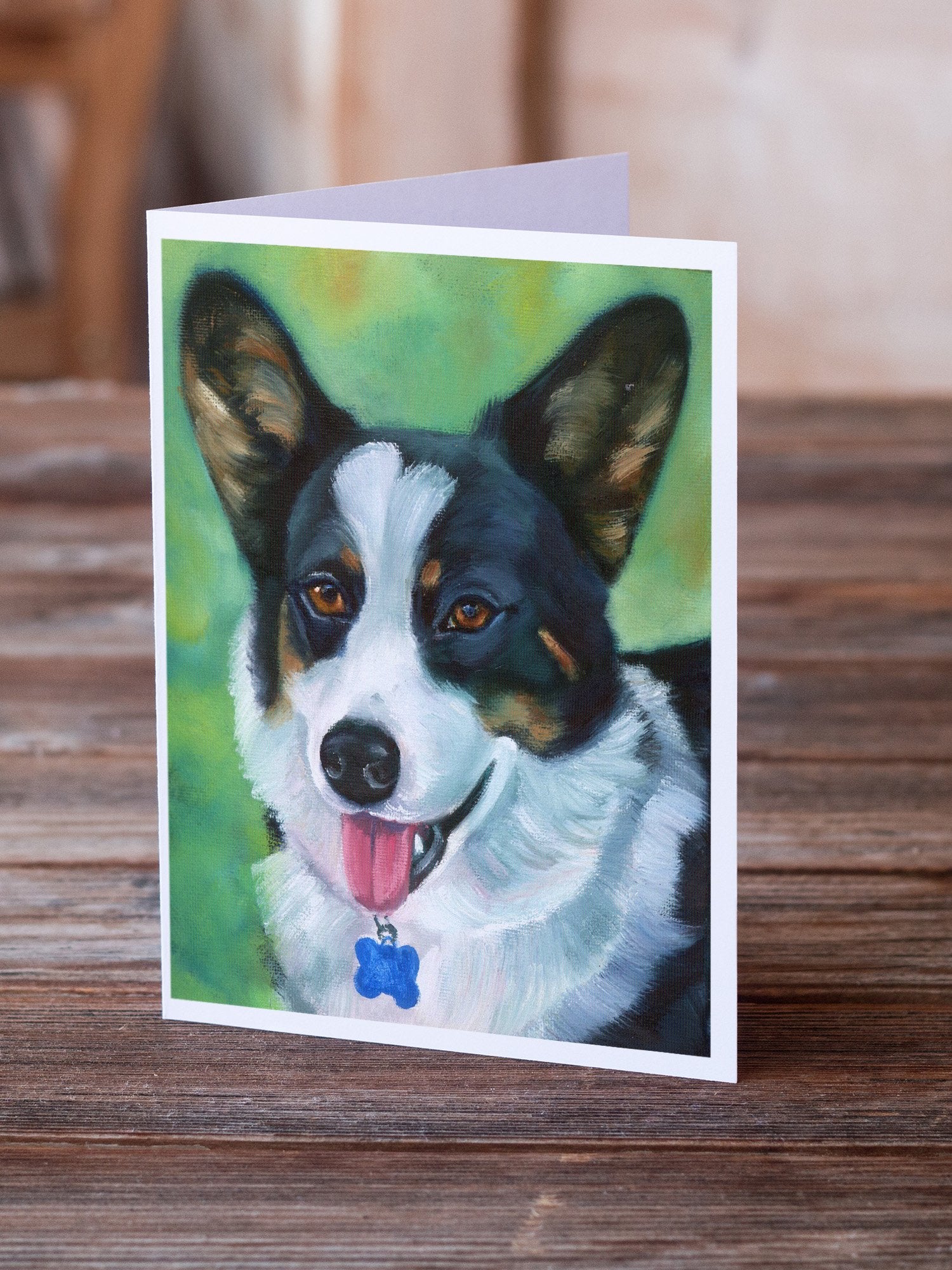 Corgi with blue tag Greeting Cards and Envelopes Pack of 8 - the-store.com