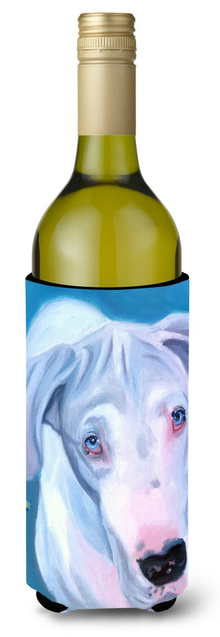 White Great Dane Wine Bottle Beverage Insulator Hugger 7440LITERK by Caroline&#39;s Treasures