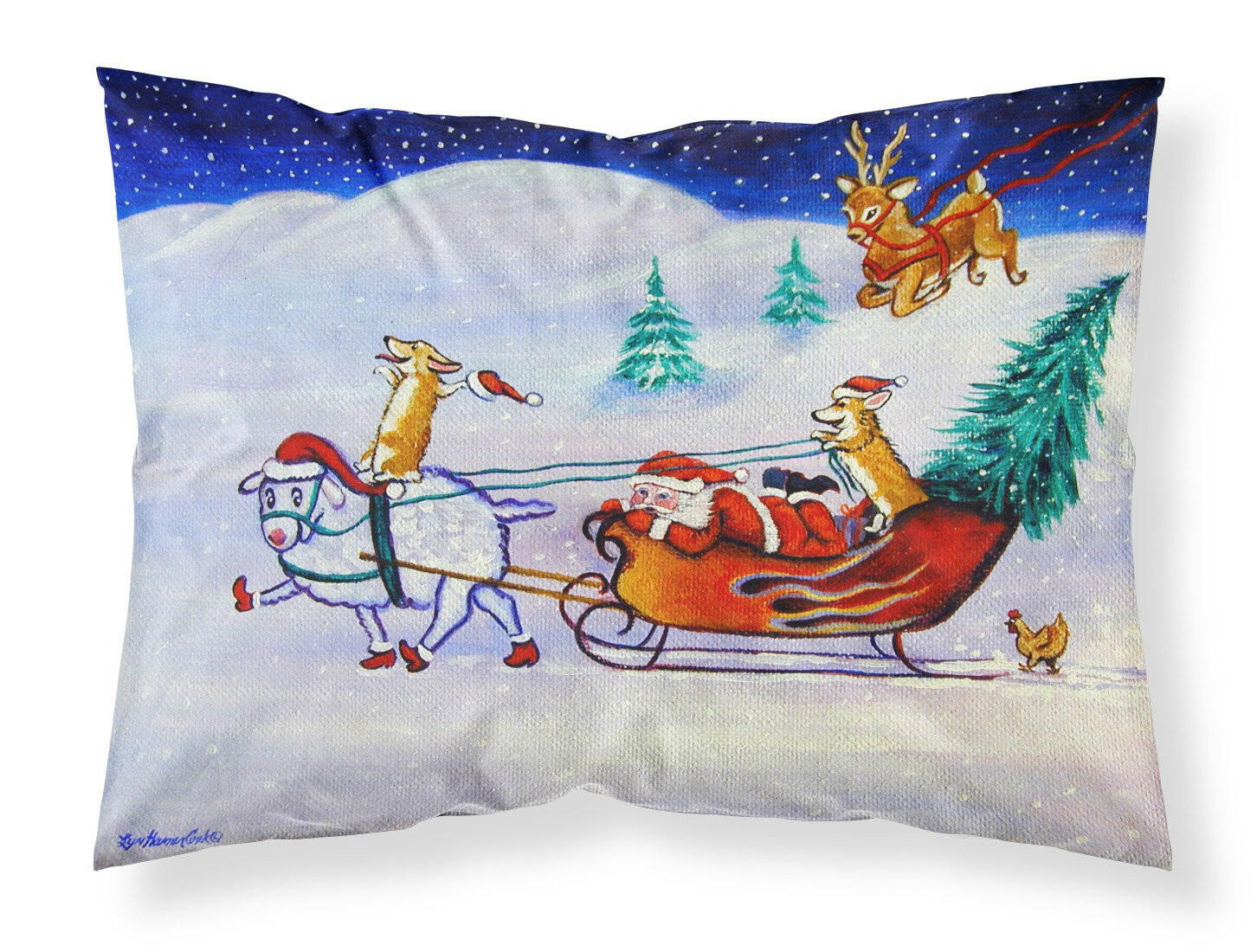 Corgi Highhacked Santa Claus Sleigh Fabric Standard Pillowcase 7442PILLOWCASE by Caroline's Treasures