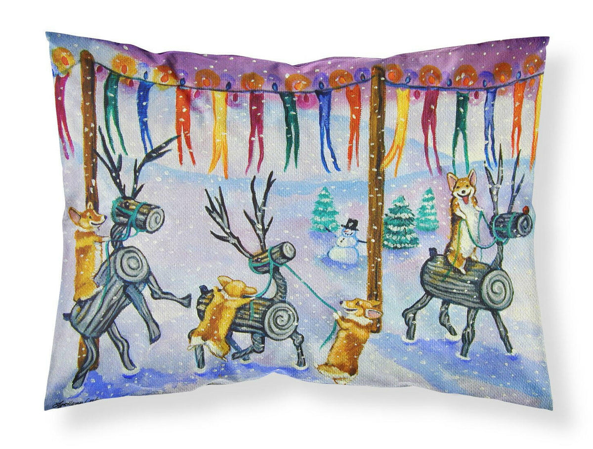 Corgi Log Reindeer Race Christmas Fabric Standard Pillowcase 7443PILLOWCASE by Caroline&#39;s Treasures