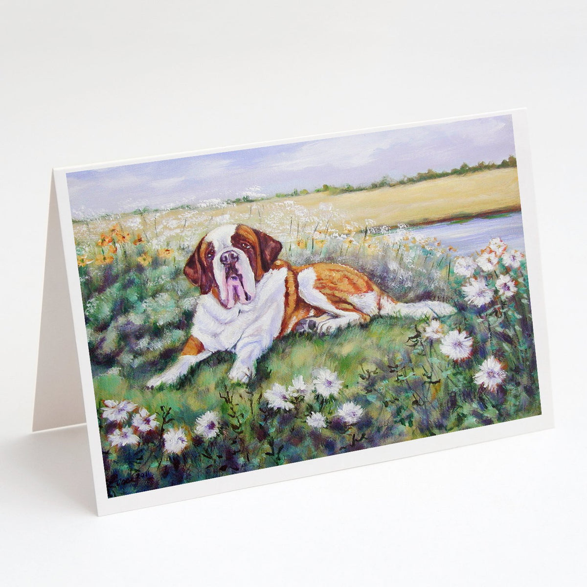 Buy this Saint Bernard in Flowers Greeting Cards and Envelopes Pack of 8