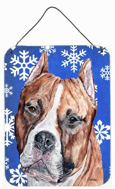 Staffordshire Bull Terrier Staffie Winter Snowflakes Wall or Door Hanging Prints SC9776DS1216 by Caroline&#39;s Treasures