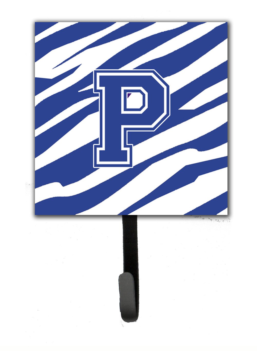 Letter P Initial Tiger Stripe Blue and White Leash Holder or Key Hook by Caroline's Treasures