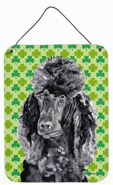 Black Standard Poodle Lucky Shamrock St. Patrick&#39;s Day Wall or Door Hanging Prints SC9722DS1216 by Caroline&#39;s Treasures