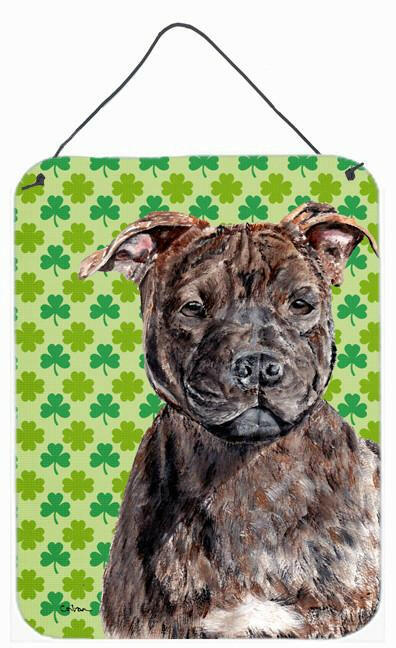 Staffordshire Bull Terrier Staffie Lucky Shamrock St. Patrick&#39;s Day Wall or Door Hanging Prints SC9729DS1216 by Caroline&#39;s Treasures