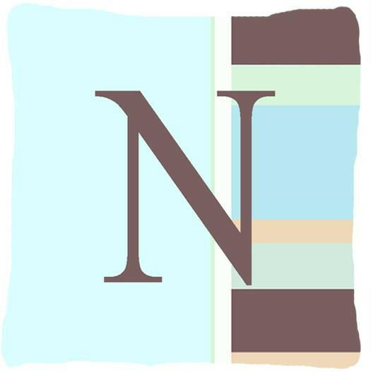 Letter N Initial Monogram - Blue Stripes Decorative   Canvas Fabric Pillow - the-store.com
