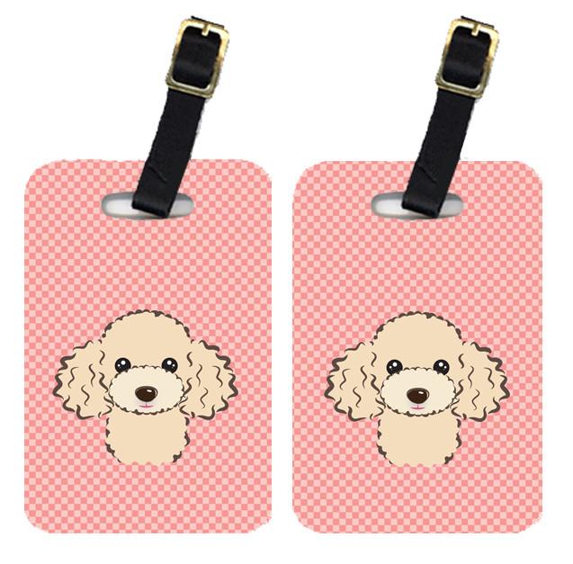 Pair of Checkerboard Pink Buff Poodle Luggage Tags BB1258BT by Caroline&#39;s Treasures