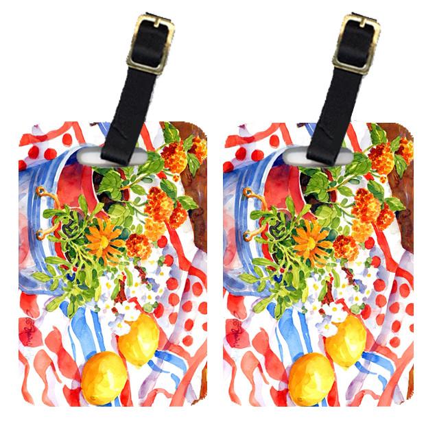 Pair of 2 Flowers with a side of lemons Luggage Tags by Caroline&#39;s Treasures